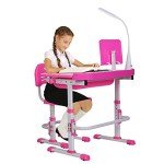 Adjustable Kids Desk & Chair Set with Light & Storage
