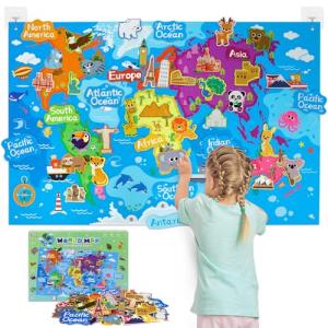 Taika World Felt Map with Famous Sights, Educational Flannel Board Set