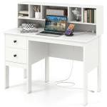 Tangkula White Computer Desk with Storage Drawers & Bookshelves