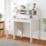 Tangkula White Computer Desk with Storage Drawers & Bookshelves