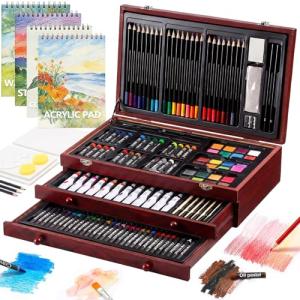 175 Piece Deluxe Art Set with Drawing Pads, Acrylic Paints