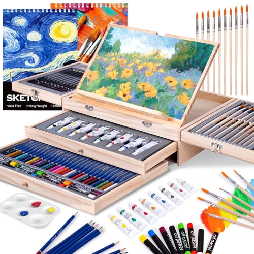 85 Piece Art Set with Wooden Easel & Supplies