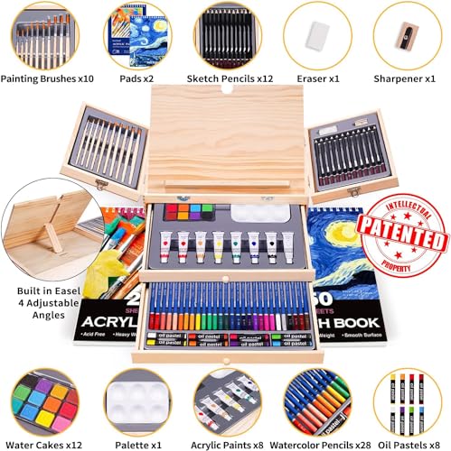 85 Piece Art Set with Wooden Easel & Supplies