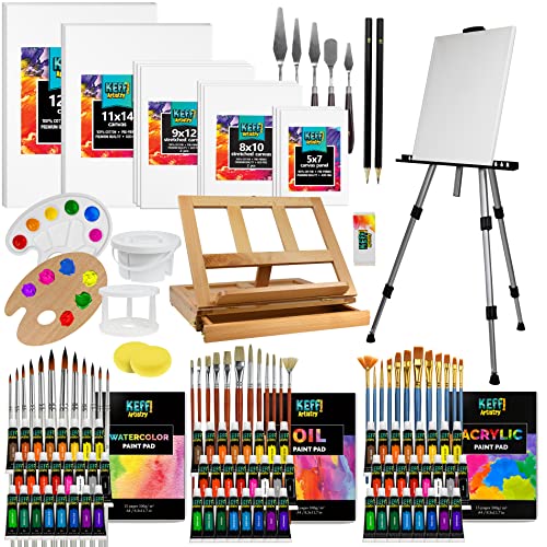 KEFF Large Deluxe Painting Supplies Set - Professional Art Kit