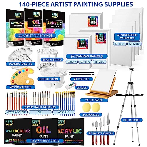 KEFF Large Deluxe Painting Supplies Set - Professional Art Kit