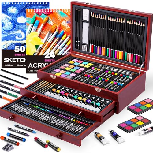 175 Piece Deluxe Art Set with Drawing Pads, Acrylic Paints