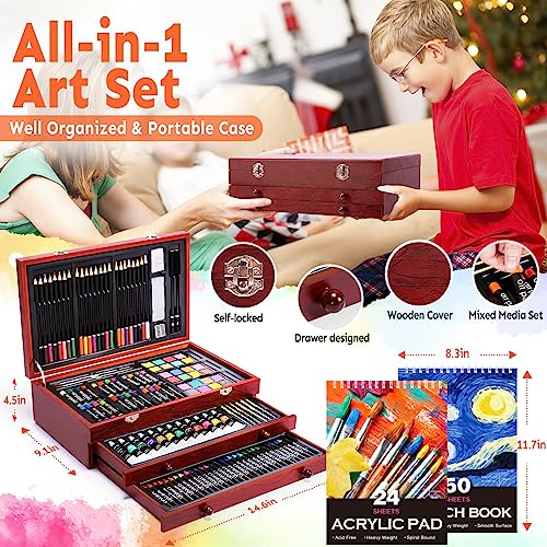 175 Piece Deluxe Art Set with Drawing Pads, Acrylic Paints