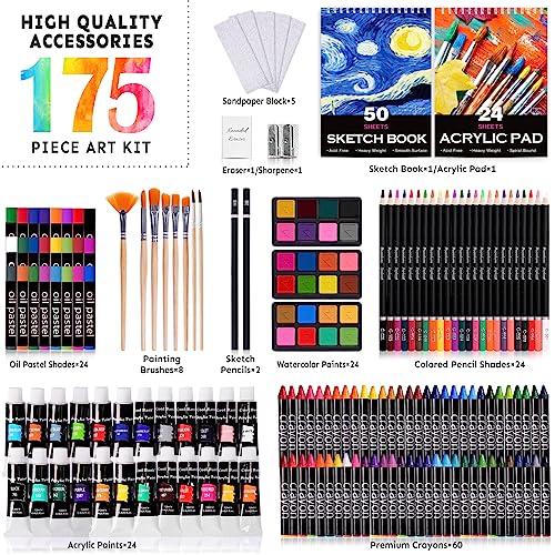 175 Piece Deluxe Art Set with Drawing Pads, Acrylic Paints