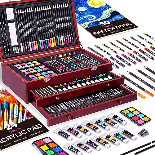 175 Piece Deluxe Art Set with Drawing Pads, Acrylic Paints