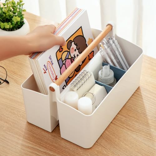 Blue Portable Craft Organizer Caddy Tote with Adjustable Dividers
