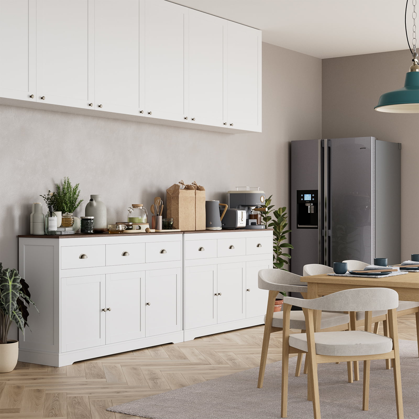 White Sideboard Cabinet with 3 Drawers & Doors