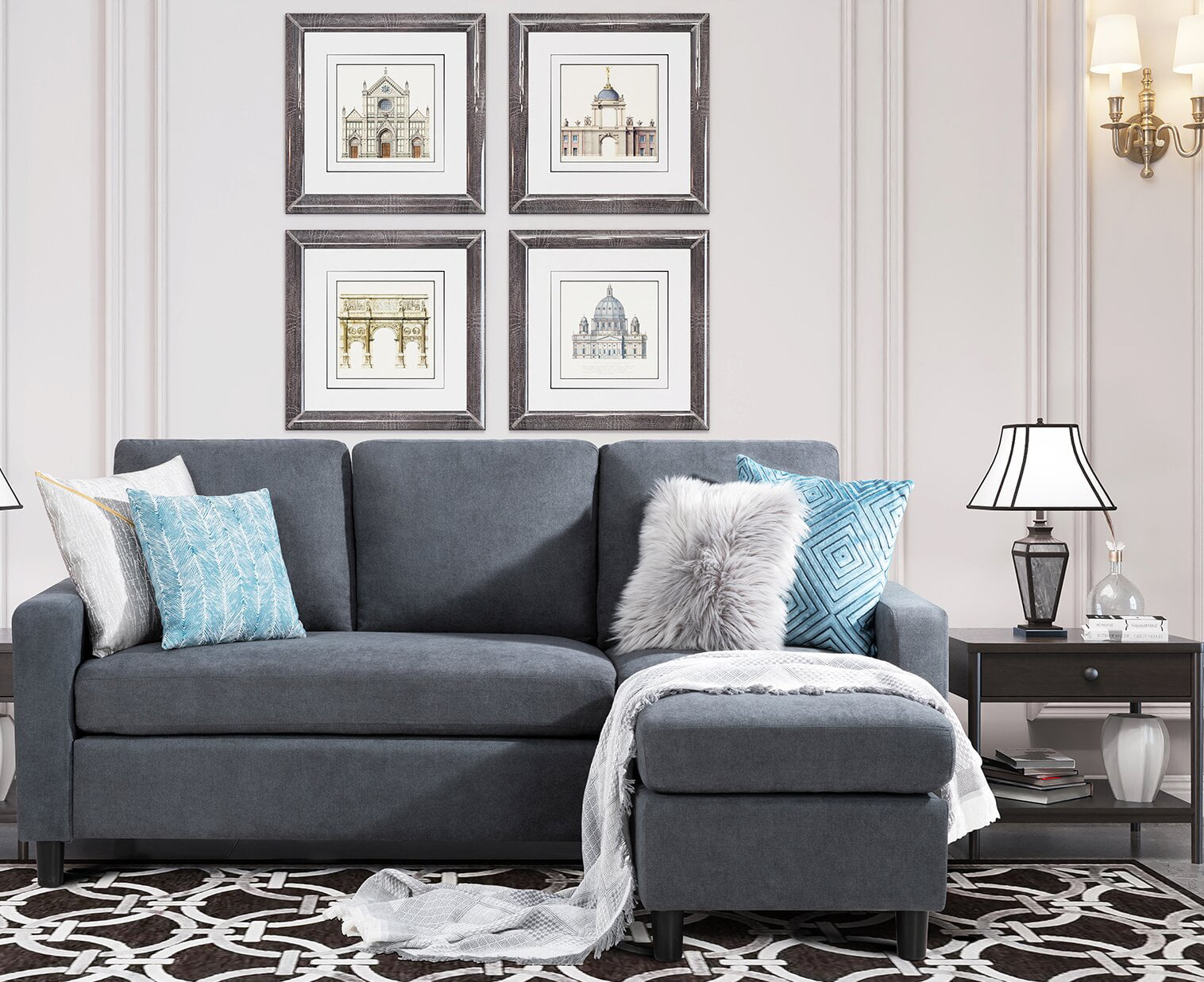 Modern Dark Gray Convertible Sectional Sofa