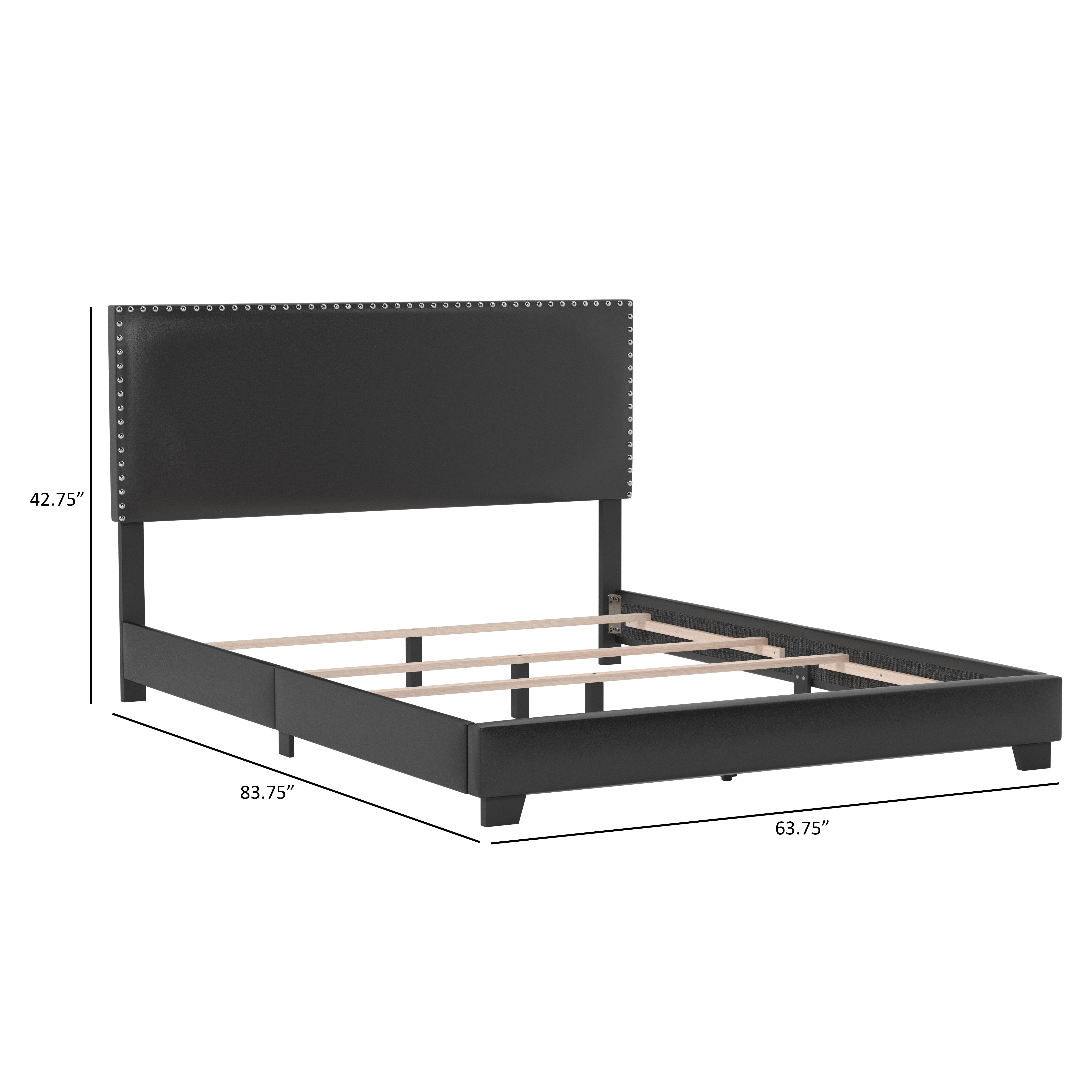 Black Faux Leather Upholstered Queen Bed with Nailhead Trim