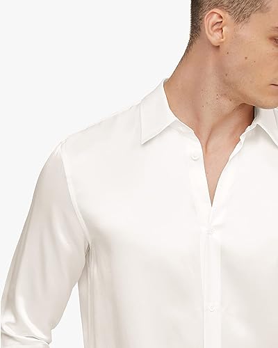 Luxury LilySilk 100% Mulberry Silk White Button-Down Shirt