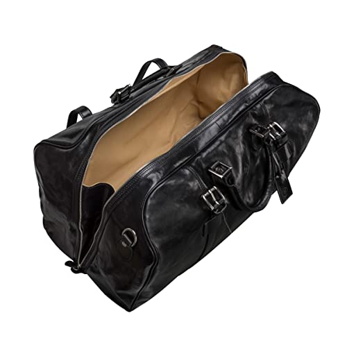 Italian Leather Extra Large Travel Duffle - FleroEL Black