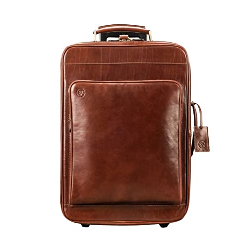 Maxwell Scott Wheeled Rolling Trolley Case - Chestnut Tan