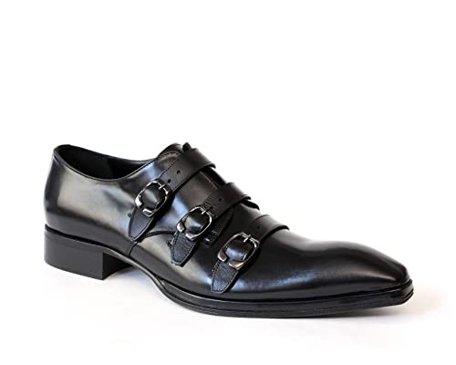 Luxury Italian Black Leather Shoes with Zipper & Buckles