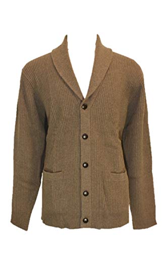 Luxurious Men's Cashmere Shawl Collar Sweater - Dark Camel