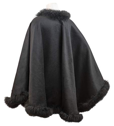 Luxurious Andes Alpaca Wool Cape with Fur_trim (Black)