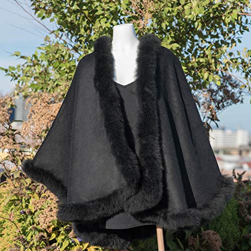Luxurious Andes Alpaca Wool Cape with Fur_trim (Black)