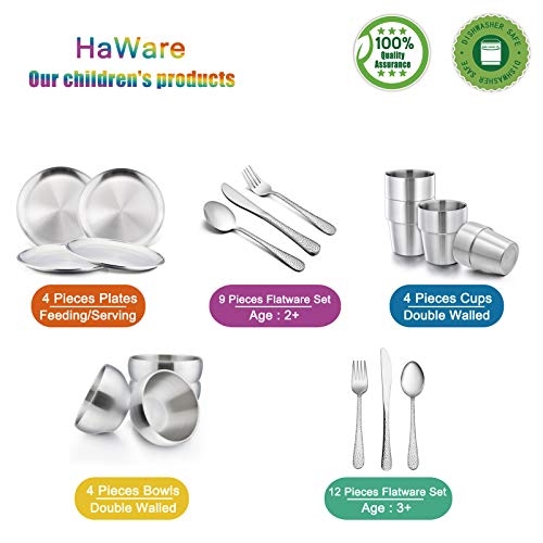 HaWare 6-Piece Stainless Steel Camping Plates, Kids-friendly