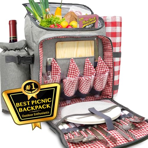Deluxe Picnic Backpack for 4: Insulated, Gourmet Set