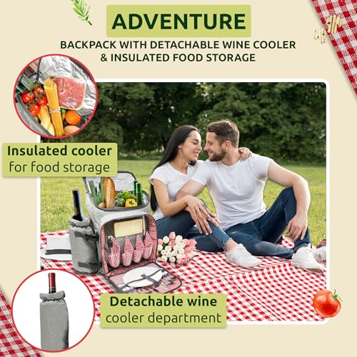 Deluxe Picnic Backpack for 4: Insulated, Gourmet Set