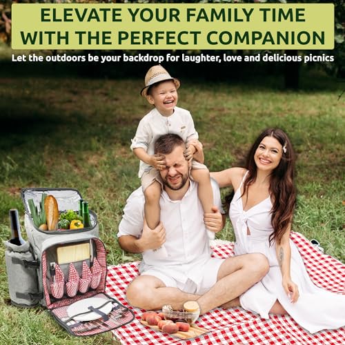 Deluxe Picnic Backpack for 4: Insulated, Gourmet Set