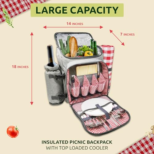 Deluxe Picnic Backpack for 4: Insulated, Gourmet Set