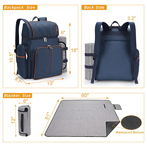 4 Person Picnic Backpack with Leakproof Cooler & Blanket