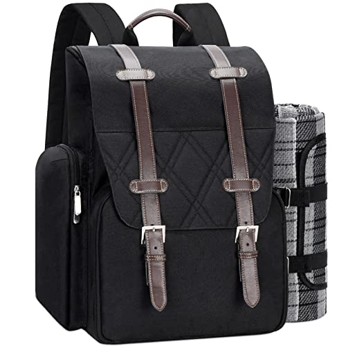 4 Person Picnic Backpack with Insulated Cooler & Basket