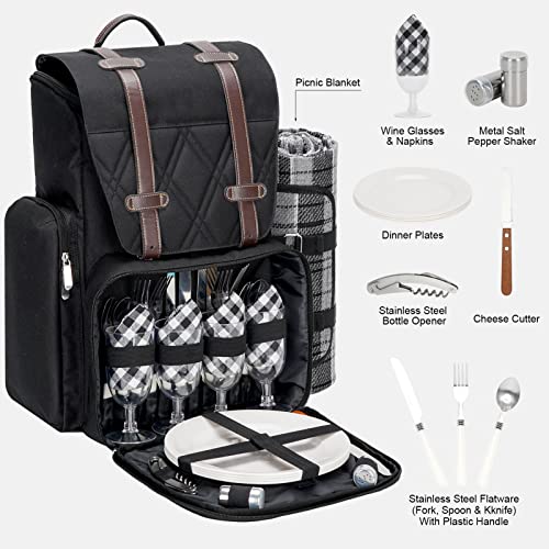 4 Person Picnic Backpack with Insulated Cooler & Basket