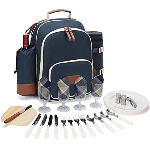 Insulated Picnic Backpack for 4 with Stainless Cutlery