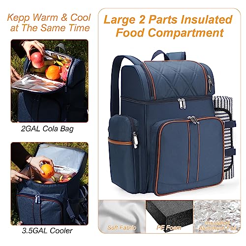 4 Person Picnic Backpack with Leakproof Cooler & Blanket