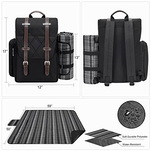 4 Person Picnic Backpack with Insulated Cooler & Basket