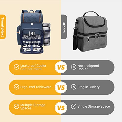 4 Person Picnic Backpack with Leakproof Cooler & Blanket