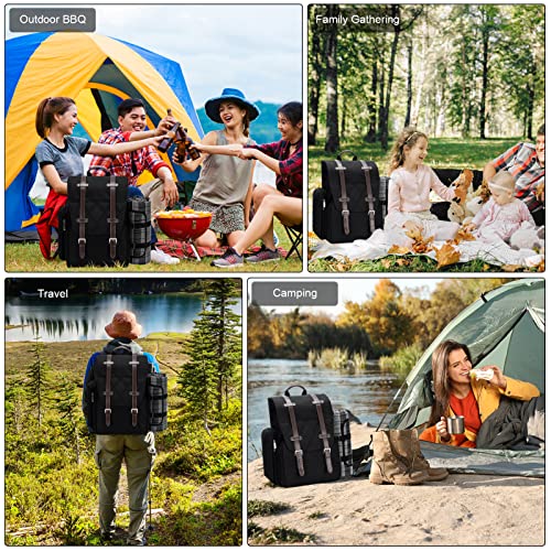4 Person Picnic Backpack with Insulated Cooler & Basket