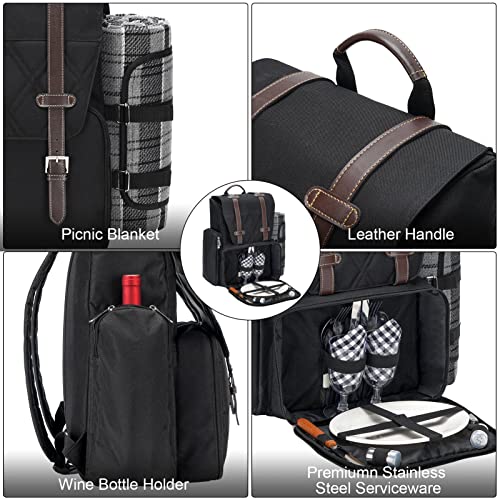 4 Person Picnic Backpack with Insulated Cooler & Basket
