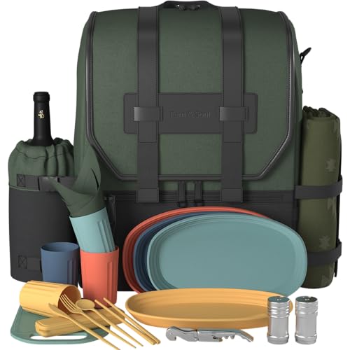 Stylish 4-Person Picnic Backpack Set with Cooler Bag