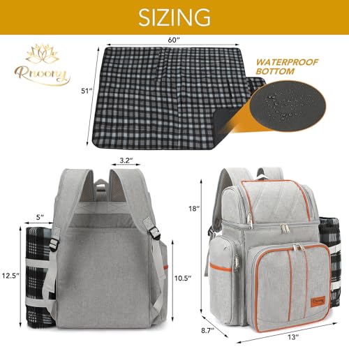 Camping Picnic Backpack for 2 with Insulated Cooler