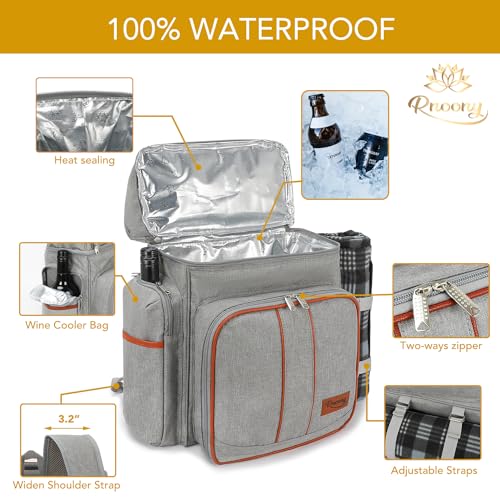 Camping Picnic Backpack for 2 with Insulated Cooler