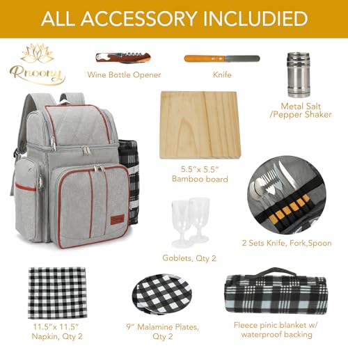 Camping Picnic Backpack for 2 with Insulated Cooler