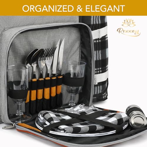 Camping Picnic Backpack for 2 with Insulated Cooler