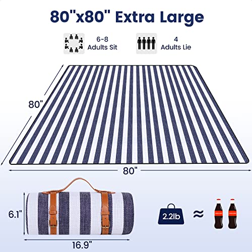 80”x 80” Waterproof Picnic Blanket for Camping & Beach