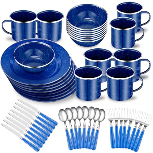 Enamel Camping Tableware Set for 8 with Utensils