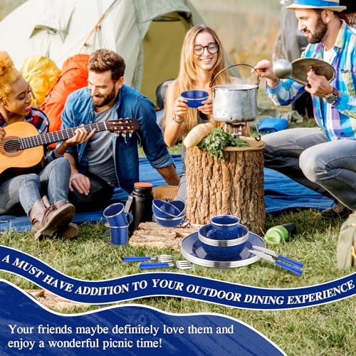 Enamel Camping Tableware Set for 8 with Utensils