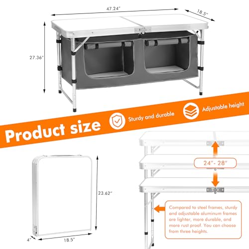 Aluminum Folding Camp Table for Outdoor Travel, White