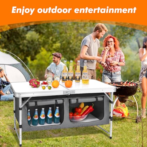 Aluminum Folding Camp Table for Outdoor Travel, White