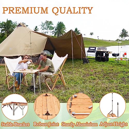 KingCamp Bamboo Folding Table with Adjustable Height & Aluminum Legs