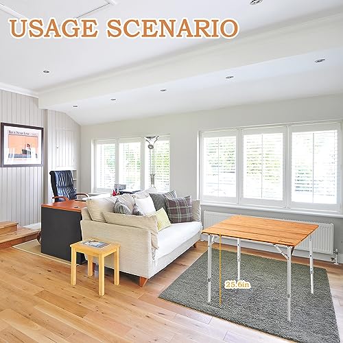 KingCamp Bamboo Folding Table with Adjustable Height & Aluminum Legs